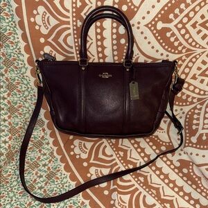Coach Pebbled Leather Satchel in Dark Brown